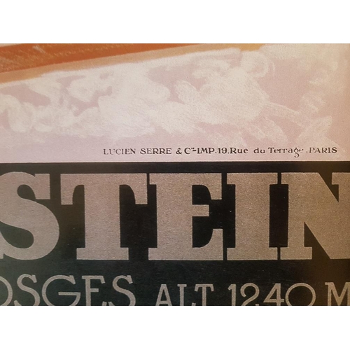 64 - Large framed and glazed print of a vintage French ski poster, measuring 27 inches x 42 inches.  (not... 