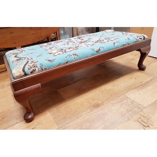 71 - A large Victorian Mahogany Beaded Tapestry Footstool with striking blue design. Measuring 50 inches ... 