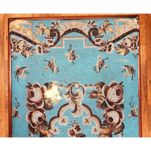 71 - A large Victorian Mahogany Beaded Tapestry Footstool with striking blue design. Measuring 50 inches ... 