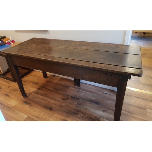 72 - Early Victorian Plank Top Oak Table with one drop leaf and drawer, measuring 59 inches x 37 inches x... 