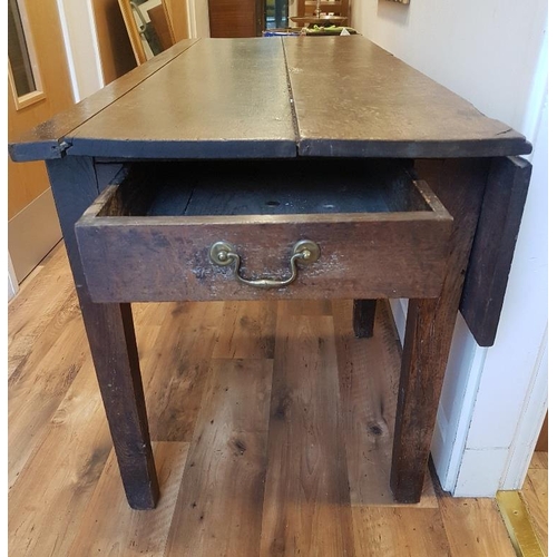 72 - Early Victorian Plank Top Oak Table with one drop leaf and drawer, measuring 59 inches x 37 inches x... 