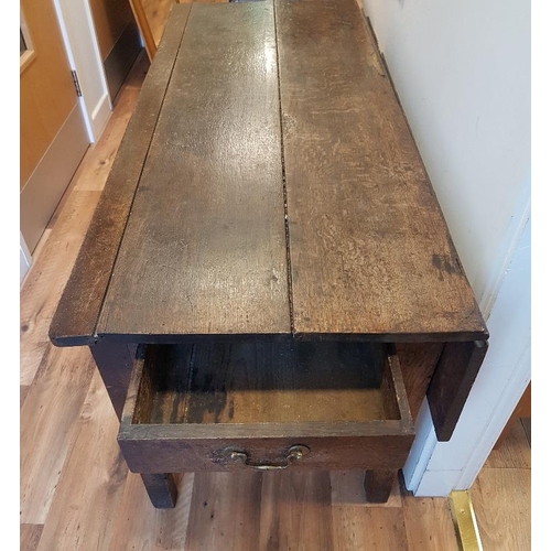 72 - Early Victorian Plank Top Oak Table with one drop leaf and drawer, measuring 59 inches x 37 inches x... 