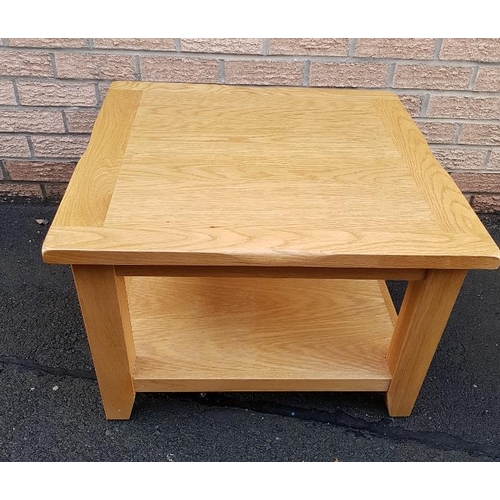 88 - Modern Solid Light Oak Coffee Table with shelf underneath.  Measures 27 inches x 27 inches
