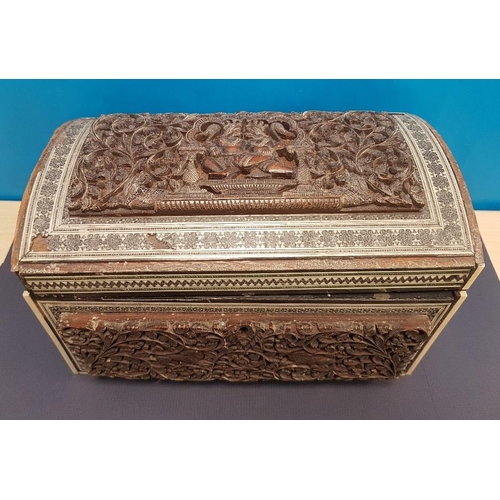 2 - Anglo Indian Carved Sandalwood and Sadeli Double Tea Caddy 1820 with all over panelling (some damage... 