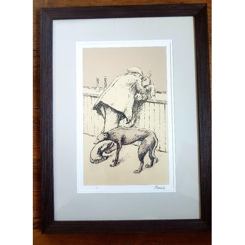 43 - Norman Cornish Signed and Numbered Lithograph of Leaning Man at Bar with Dog.  Size is 29 inches x 2... 