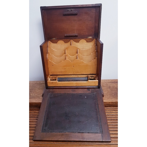 1 - Victorian Oak Campaign Stationery Box with fall front, dividers and pen drawer. Measures 15 inches x... 