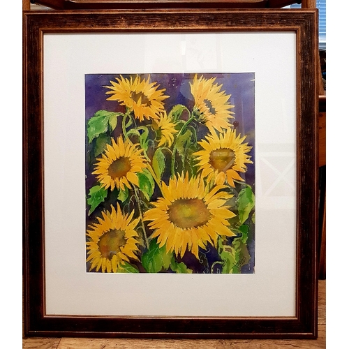 83 - Original Watercolour of Sunflowers by Lakeland artist Venus Griffiths, signed, framed and glazed.  M... 