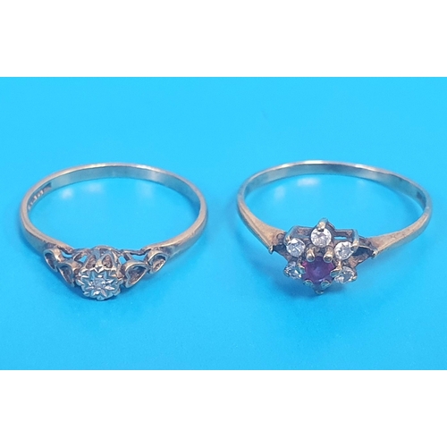 23 - 2 x 9ct Gold and Diamond and Garnet (Small Ruby) Engagement Rings, 2.43g, Sizes L & O