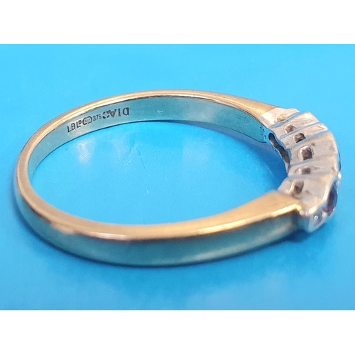 25 - Three Stone Amethyst 9ct Gold Ring with Seed Diamonds, 2.5g, Size O