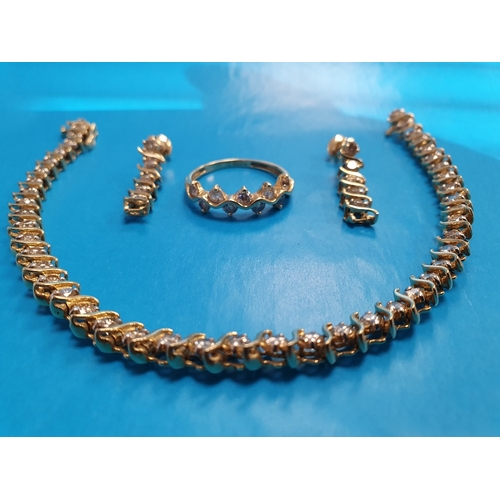 28 - 14ct Gold and Diamond Affinity Diamonds/QVC 20cm Bracelet, Earrings and Ring (matching) in original ... 
