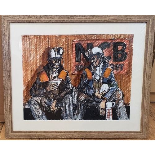 40 - Swin (Swinburne) Tempest Original Framed and Glazed Mixed Media Painting of Two Coal Miners, titled ... 