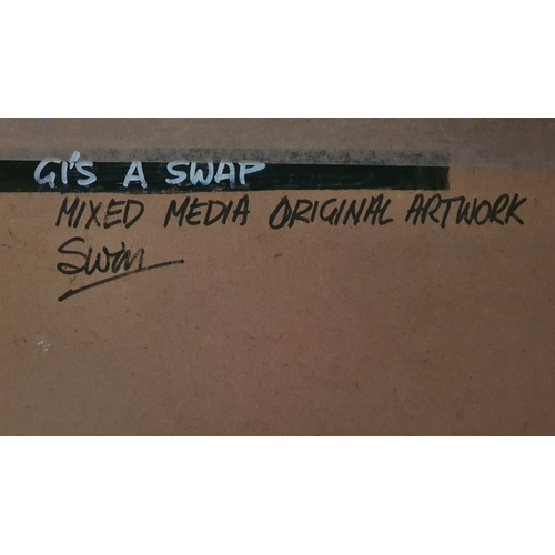 40 - Swin (Swinburne) Tempest Original Framed and Glazed Mixed Media Painting of Two Coal Miners, titled ... 