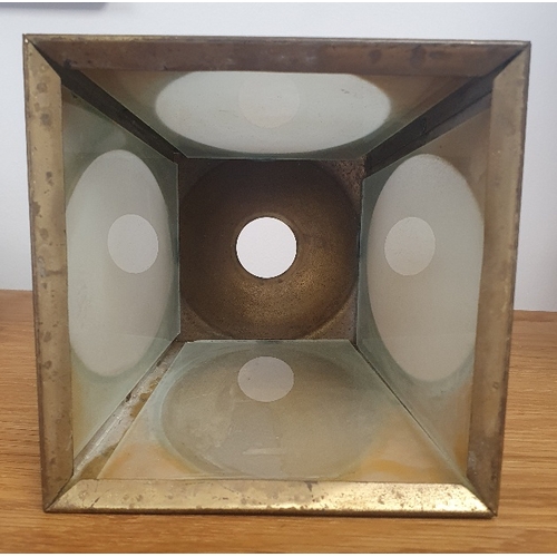 48 - Arts and Crafts Lamp Shade Measuring 5 inches square x 6 inches in height.  Four frosted glass panel... 