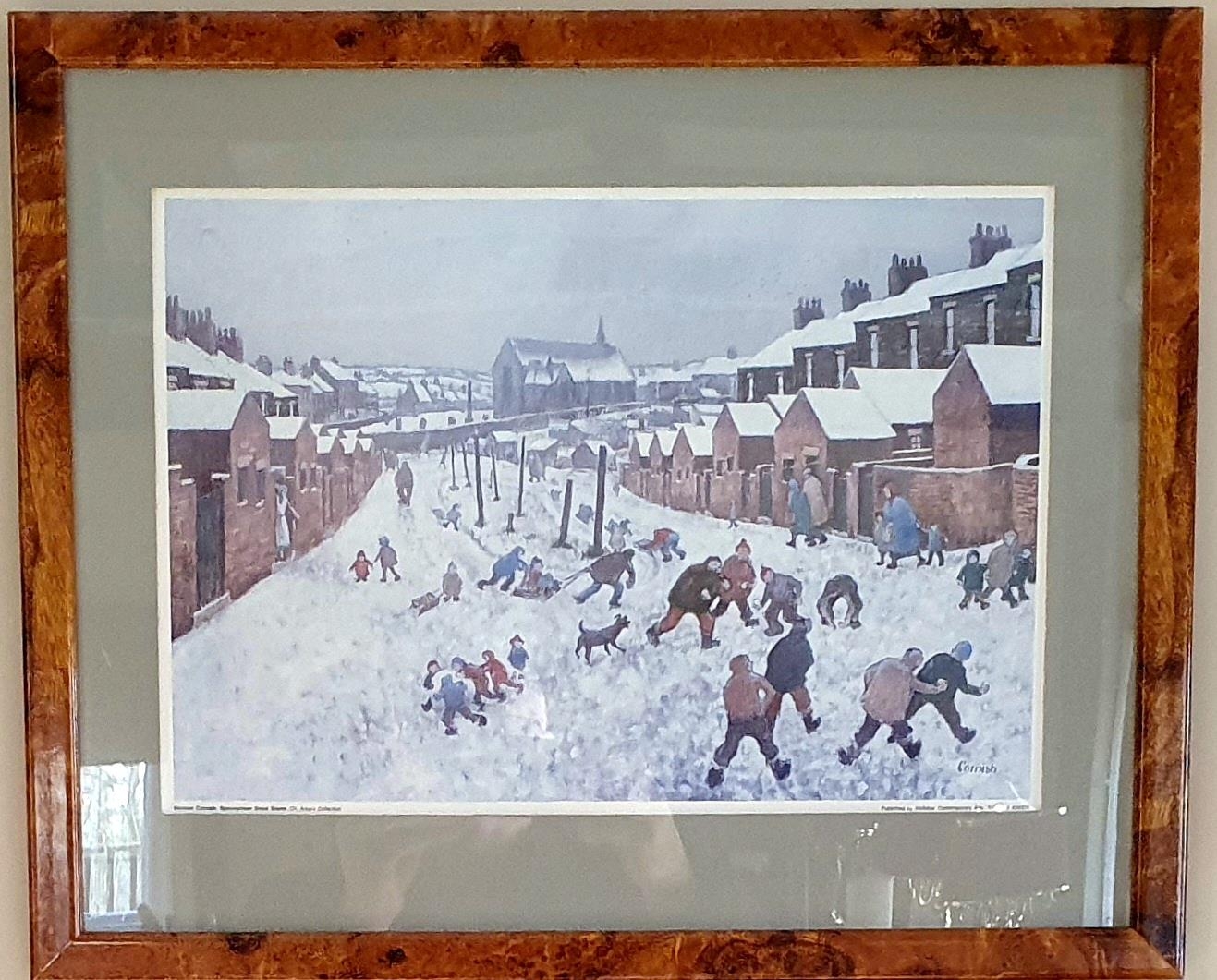 Snow delays the Stage - original vintage oil on outlet board by Cornish artist H. Barden