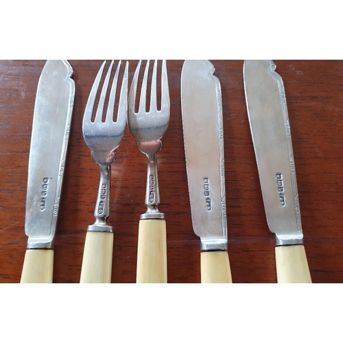 18 - Sheffield Silver Fish Cutlery, Hallmarked 1919 for Fattorini & Sons (5 pieces).  FREE MAINLAND UK PO... 