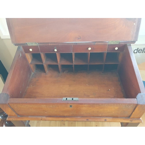 41 - Victorian Oak Writing Desk with Hinged Lid and Internal Compartments