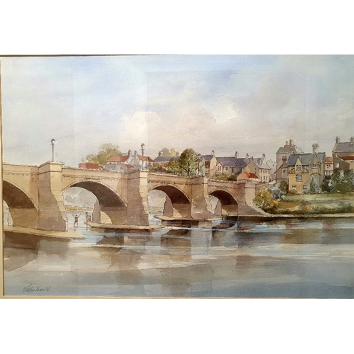 138 - Framed and Glazed Watercolour depicting the famous bridge over the River Tyne at Corbridge, signed b... 