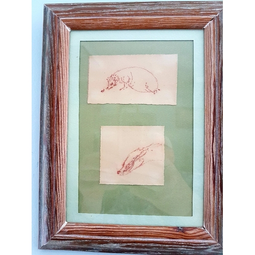 139 - Norman Orr (Scottish Glassmaker) framed sketches of hedgehog & badger