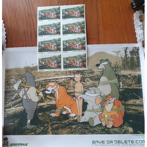 Very Rare Banksy Greenpeace Save or Delete Poster plus 8 Matching Stickers.  Poster measures 24 inch