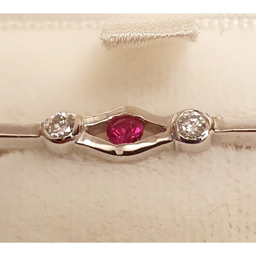 17 - 18ct White Gold Diamond and Ruby Bar Brooch