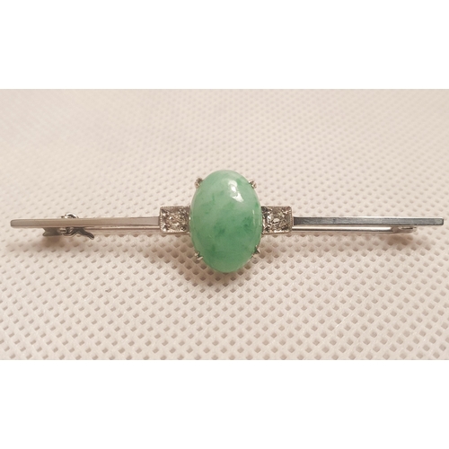 22 - 9ct White Gold Jade and Diamond Brooch
