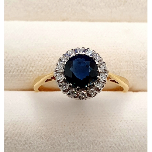25 - 18ct Gold Sapphire and Diamond Ring.  Size O, weight 3.17g