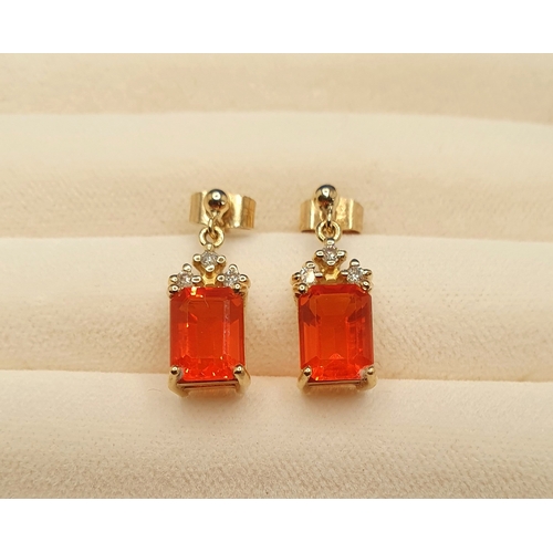 31 - 18ct Gold Mexican Fire Opal and Diamond Earrings, weight 3.65g