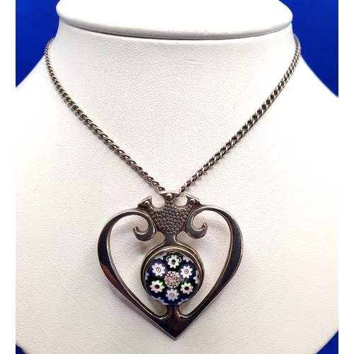 38 - Silver Millefiori Pendant by Caithness on white metal chain