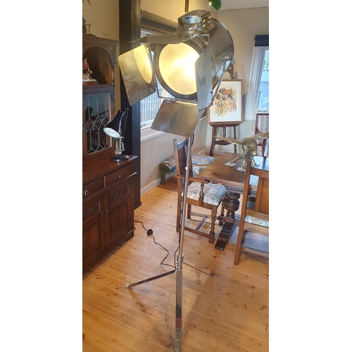 47 - Large Stainless Steel Stage Light on Tripod Stand, standing 72 inches in height