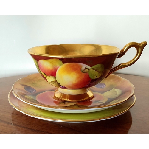 51 - Coalport Trio with Fallen Fruits Design, with 24k Gold Plating, signed.