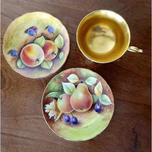 51 - Coalport Trio with Fallen Fruits Design, with 24k Gold Plating, signed.