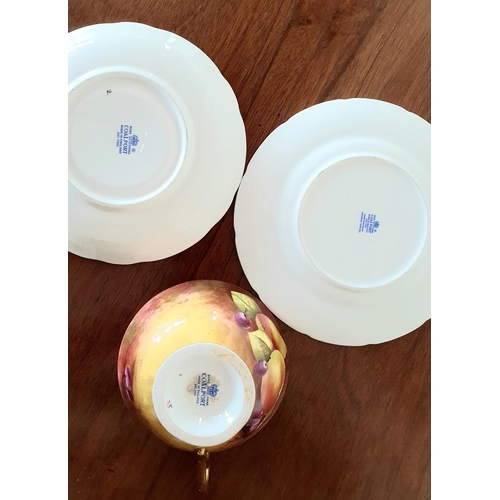 51 - Coalport Trio with Fallen Fruits Design, with 24k Gold Plating, signed.