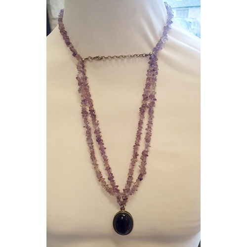 61 - A Vintage Amethyst Chips Necklace with Amethyst Pendant on a Silver Clasp