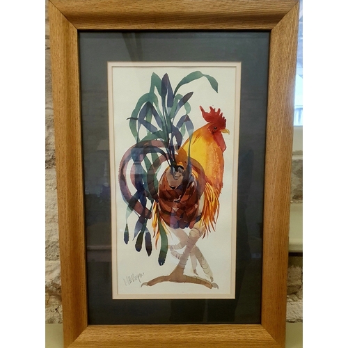 15 - Framed, signed, original Mary Ann Rogers Watercolour of a strutting Cockerel. Visible Image Size is ... 