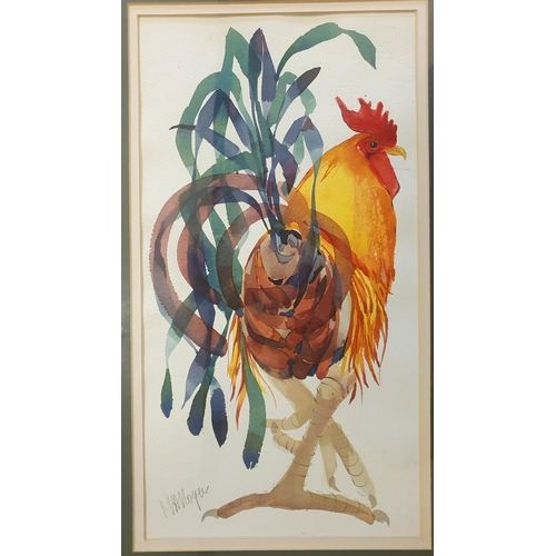 15 - Framed, signed, original Mary Ann Rogers Watercolour of a strutting Cockerel. Visible Image Size is ... 