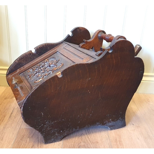 25 - Victorian Carved Oak Coal Scuttle with metal shovel