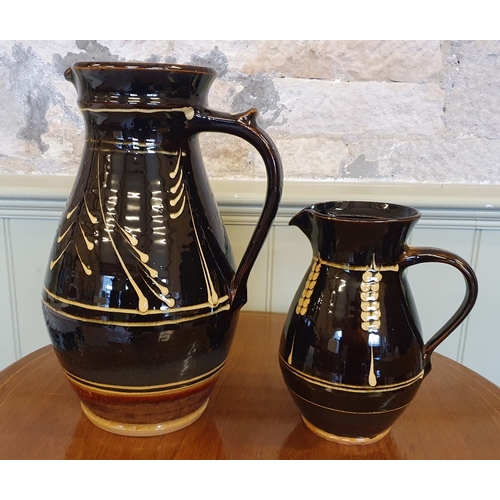 65 - Two Large Dieter Kunzermann Glazed Slipware Pottery Jugs marked Coldstone, the largest is 14 inches ... 