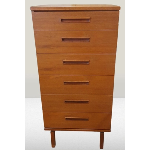 83 - Frank Guille for Austinsuite Furniture  - Austinsuite mid-century teak tallboy.  Bank of six drawers... 