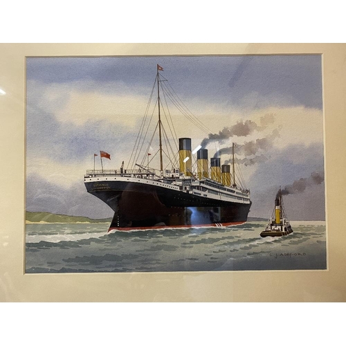 107C - R.M.S. TITANIC: 20th cent. English school, C.J. Alford watercolour Titanic on Trials. Framed and gla... 