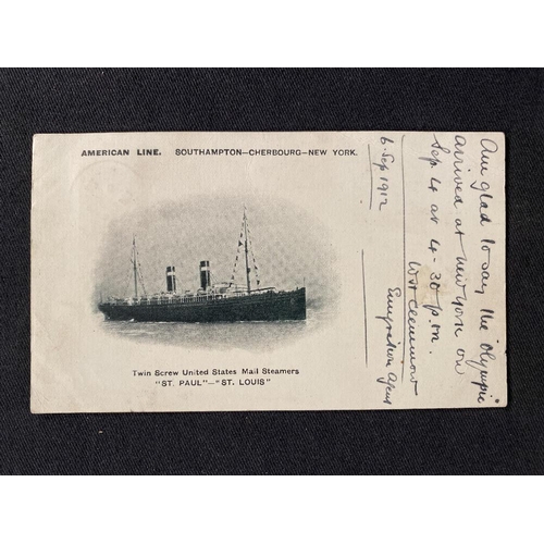 110 - R.M.S. OLYMPIC: Unusual St. Paul/St. Louis postcard, postally used September 6th 1912 