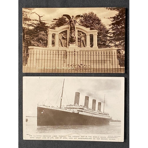 201 - R.M.S. TITANIC: Beagles real photo postcard of Titanic plus one other Titanic memorial.