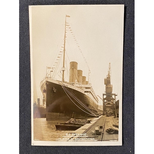 202 - R.M.S. TITANIC: H Symes real photo postcard of Titanic at Southampton.