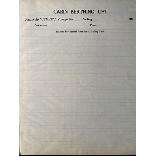 84 - WHITE STAR LINE: Extremely rare R.M.S Cymric blank hard-bound cabin berthing list book, dated Novemb... 