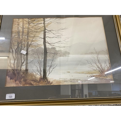 133 - 20th cent. English School: Edwin Greig Hall watercolour, lake and mountains, signed bottom left. 19i... 