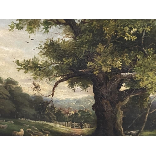 136 - 19th cent. English School: Oil on canvas, sheep grazing, indistinct signature lower left, 1893.