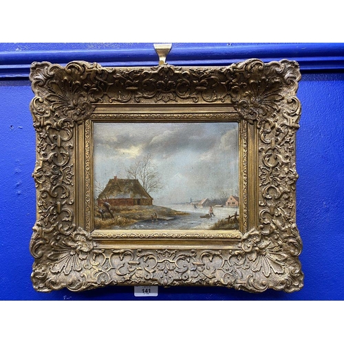 141 - 19th cent. Dutch School: Oil on panel of a winter scene, indistinct signature, W. Teyler. 9ins. x 7i... 