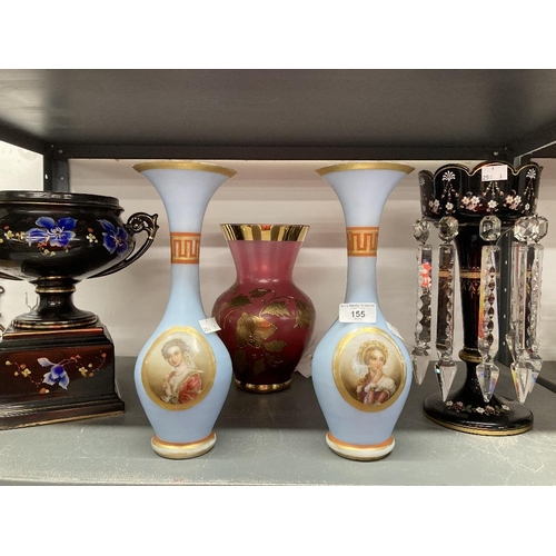 155 - Ceramics & Glassware: Late 19th and early 20th cent. Black ground luster with floral decoration, bla... 