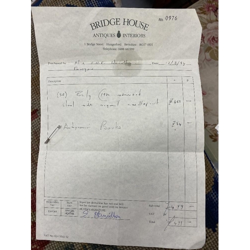 57 - Early 19th cent. Rosewood cabriole cross stretcher footstool with floral needlepoint upholstery.