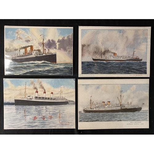 72 - OCEAN LINER: Set of four 20th Century watercolours one signed J. Guthrie with modern handwritten lab... 