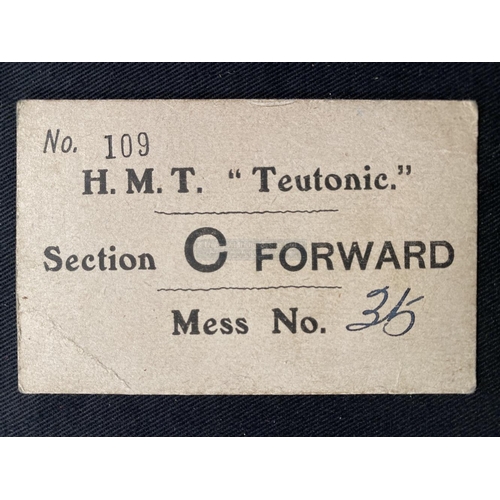 95 - WHITE STAR LINE: Rare H.M.S. Teutonic mess card. 3½ins. x 2½ins.